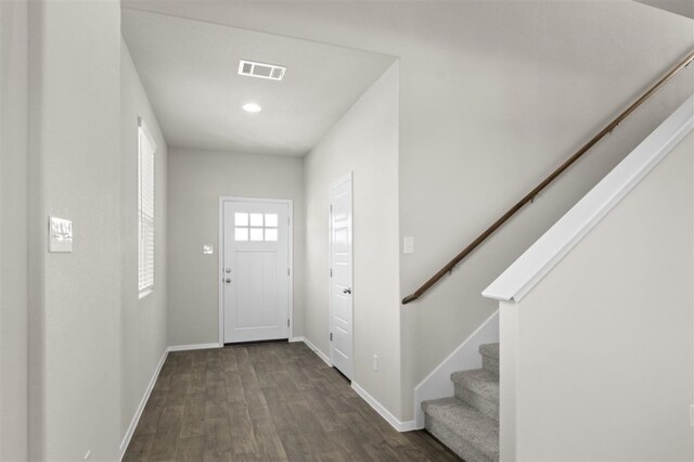 entryway featuring dark wood-type flooring