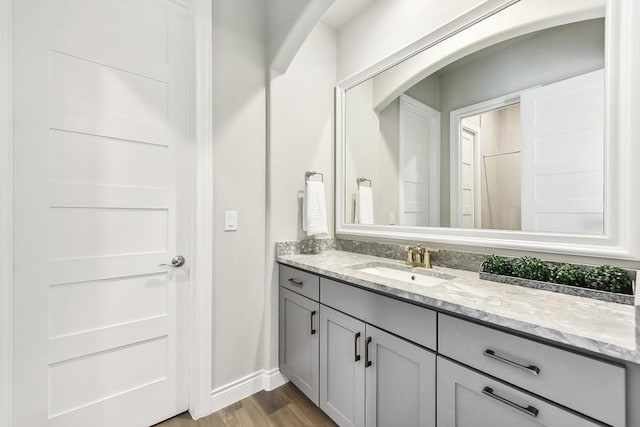 bathroom featuring hardwood / wood-style floors and vanity