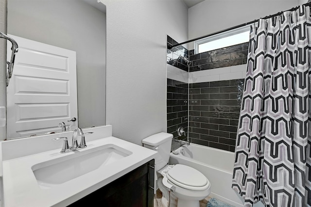 full bathroom with vanity, toilet, and shower / bath combo