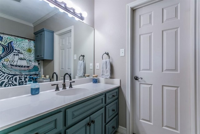 bathroom with vanity and crown molding