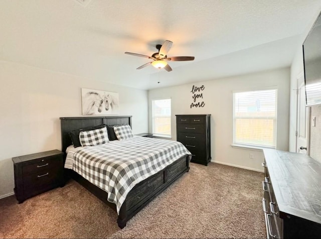 bedroom featuring carpet floors and ceiling fan