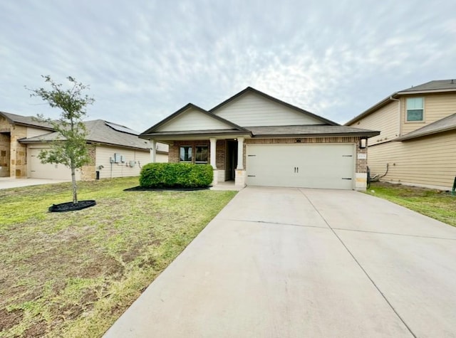 craftsman-style home with a garage and a front lawn