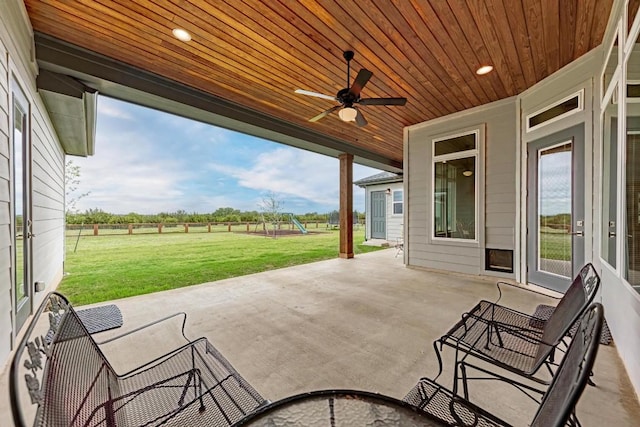 view of patio with ceiling fan