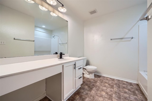 full bathroom with shower / bathing tub combination, vanity, and toilet