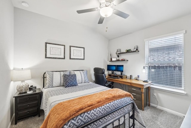 2912 Youngwood St, Leander, TX 78641 - bedroom with light colored carpet, an office area, lofted ceiling, and a ceiling fan