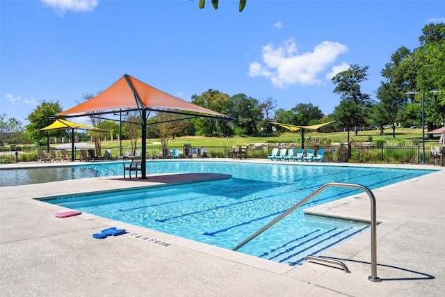 view of swimming pool with a patio area