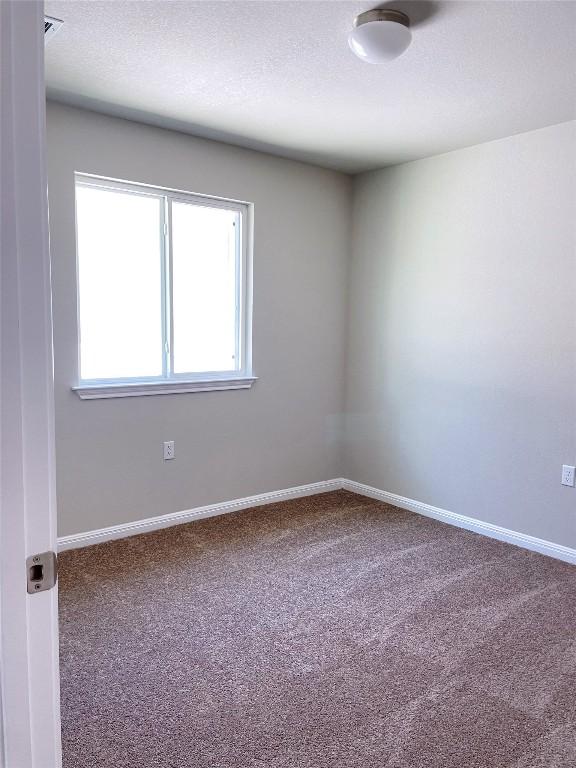 spare room featuring carpet floors and a textured ceiling