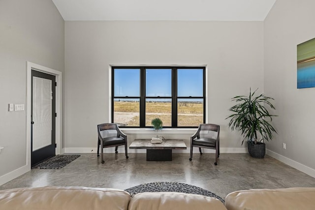 living area with concrete flooring