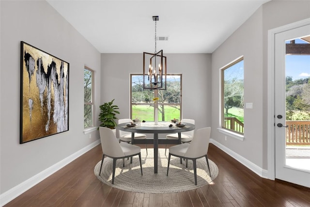 dining room featuring a healthy amount of sunlight and dark hardwood / wood-style floors