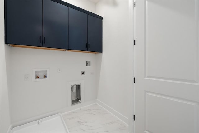 laundry area featuring electric dryer hookup, hookup for a gas dryer, cabinets, and hookup for a washing machine