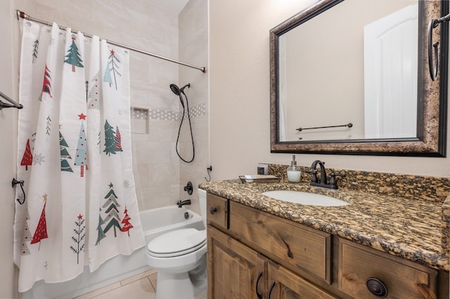 203 Serene Hilltop Cir, Lakeway, TX 78738 - bathroom with vanity, shower / bath combination with curtain, toilet, and tile patterned floors
