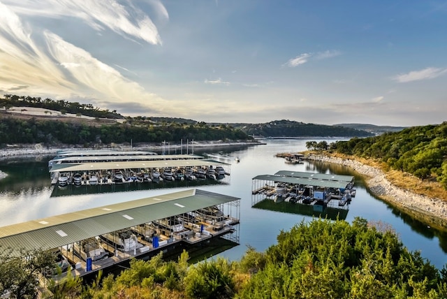 property view of water featuring a boat dock