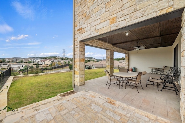 203 Serene Hilltop Cir, Lakeway, TX 78738 - view of patio with a residential view, a ceiling fan, and outdoor dining space
