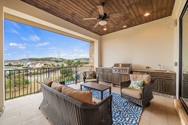 203 Serene Hilltop Cir, Lakeway, TX 78738 - balcony with an outdoor hangout area, a ceiling fan, and a sink