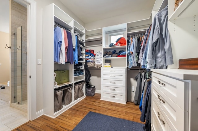 spacious closet featuring light hardwood / wood-style flooring