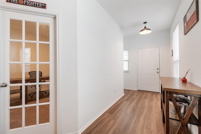 hallway featuring wood-type flooring