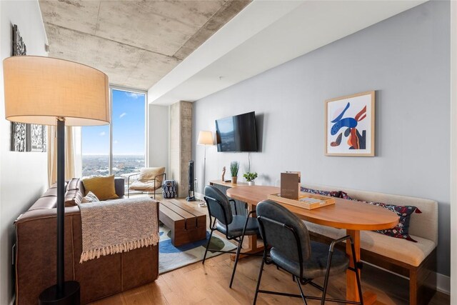 interior space featuring hardwood / wood-style floors and expansive windows