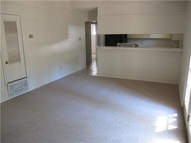 unfurnished living room with light carpet