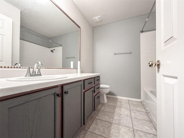 full bathroom featuring vanity,  shower combination, and toilet