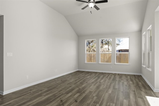 113 Wagon Spoke Way, Liberty Hill, TX 78642 - unfurnished room with lofted ceiling, dark wood-type flooring, a ceiling fan, and baseboards