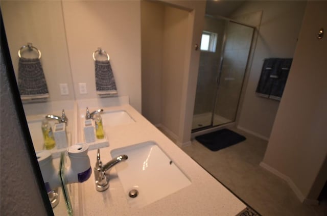 bathroom featuring vanity and walk in shower