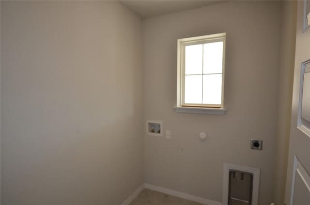 laundry room with baseboards, laundry area, hookup for a washing machine, hookup for a gas dryer, and electric dryer hookup