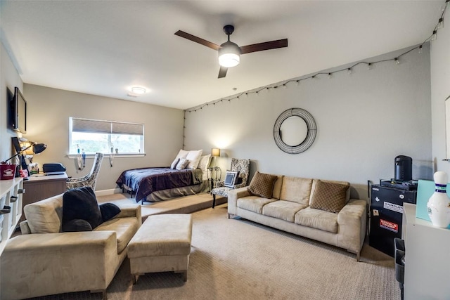 bedroom featuring carpet flooring and ceiling fan