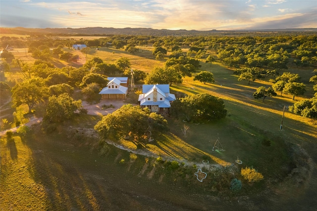 aerial view at dusk with a rural view