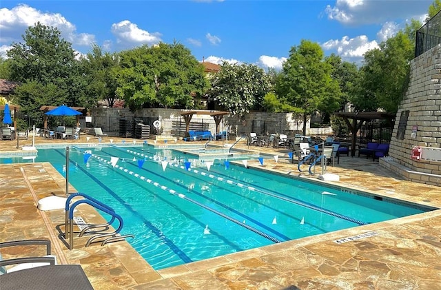 view of swimming pool featuring a patio