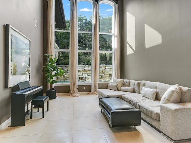 living room featuring light tile patterned floors