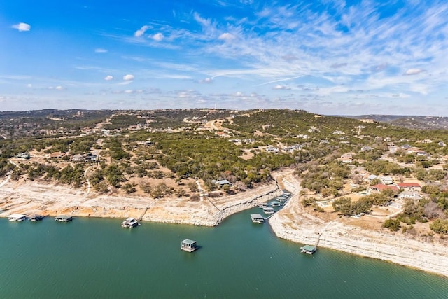 drone / aerial view featuring a water view