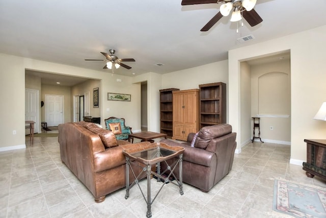 living room featuring ceiling fan