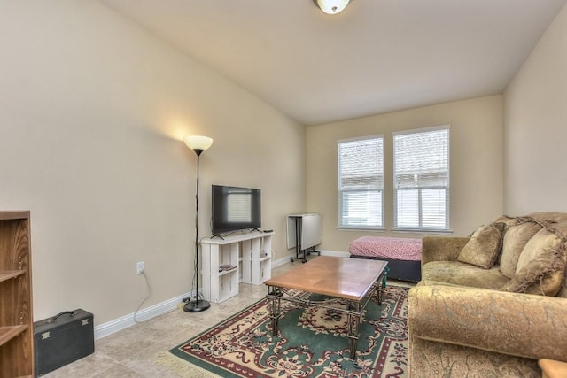 living room featuring light tile patterned floors