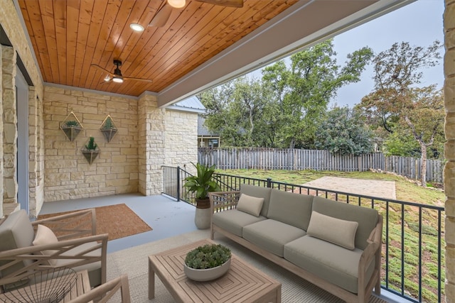 view of patio / terrace featuring outdoor lounge area and ceiling fan