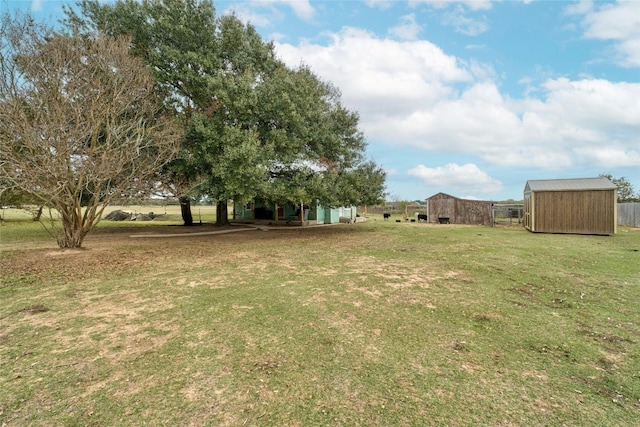 view of yard with a storage shed