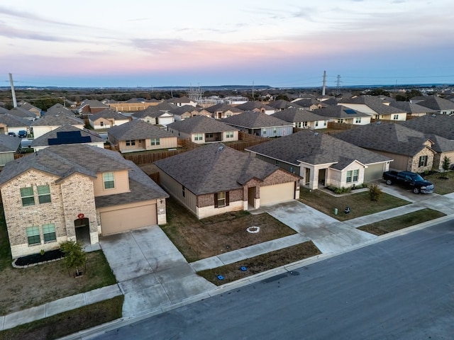 view of aerial view at dusk