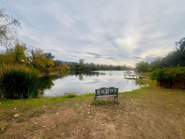 view of water feature with a boat dock