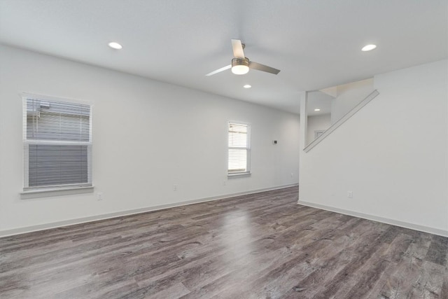 10400 Fulton Ave, Austin, TX 78754 - unfurnished room with ceiling fan, recessed lighting, wood finished floors, and baseboards