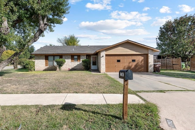 single story home with a garage and a front yard