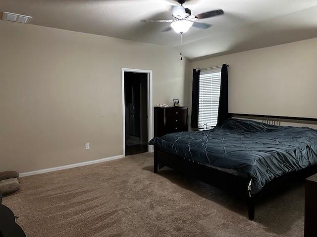 bedroom featuring carpet flooring and ceiling fan