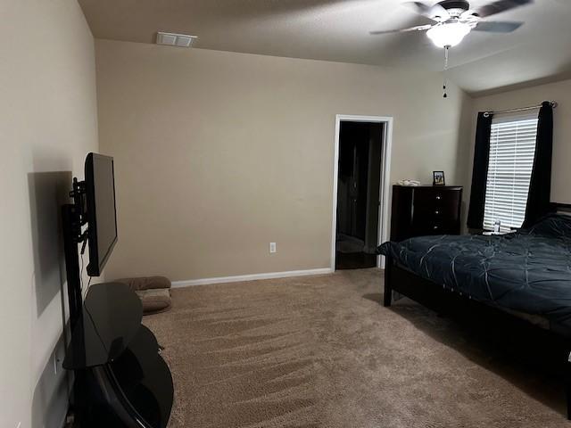 bedroom with carpet flooring and ceiling fan