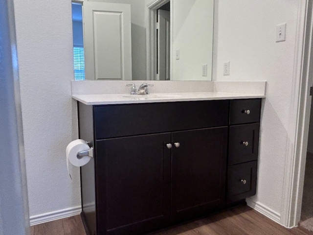 bathroom featuring hardwood / wood-style floors and vanity