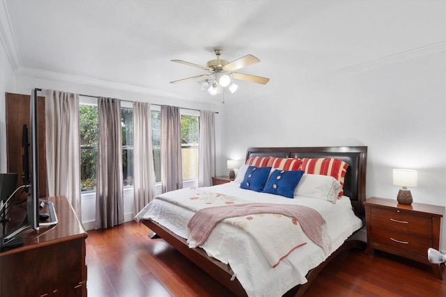 12809 Meehan Dr, Austin, TX 78727 - bedroom with wood finished floors, crown molding, and a ceiling fan
