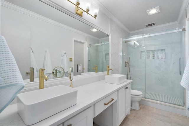 12809 Meehan Dr, Austin, TX 78727 - full bath with ornamental molding, vanity, and a marble finish shower