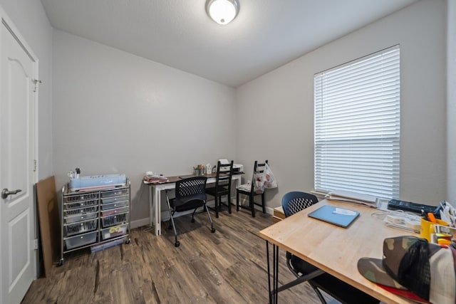 office with dark hardwood / wood-style flooring