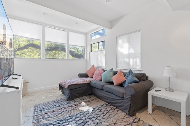 living room featuring light tile patterned floors