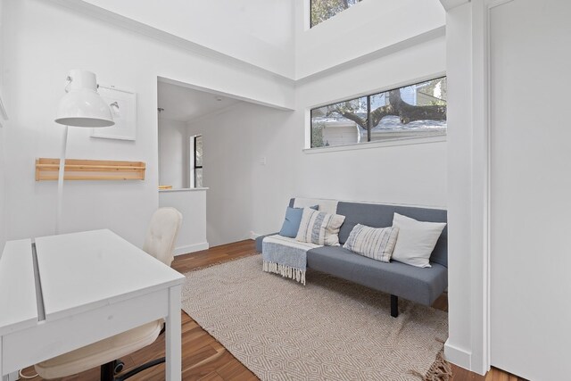 office area with hardwood / wood-style floors