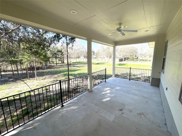 view of patio / terrace featuring ceiling fan and a porch