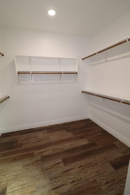 spacious closet with dark wood-type flooring