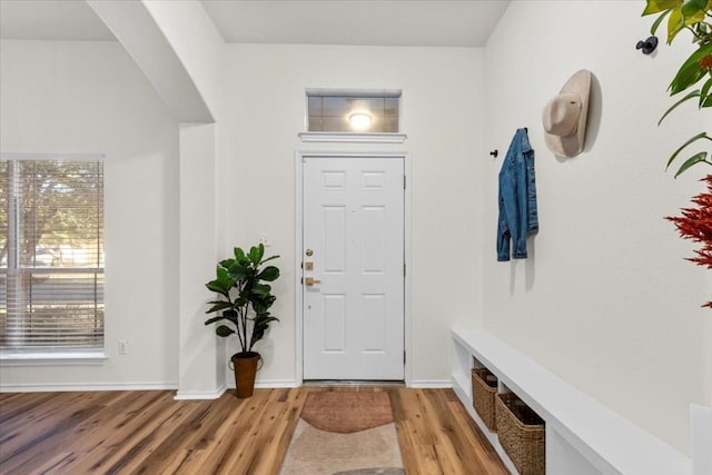 mudroom with wood-type flooring